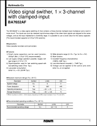 BA7652AF datasheet: Video signal switcher, 1 x 3-channel with clamped-input BA7652AF