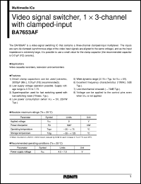 BA7653AF datasheet: Video signal switcher, 1 x 3-channel with clamped-input BA7653AF