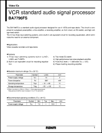 BA7796FS datasheet: VCR standart audio signal processor BA7796FS