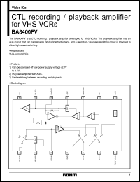 BA8400FV datasheet: CTL recording/playback amplifier for VHS VCR BA8400FV
