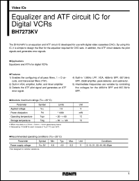 BH7273KV datasheet: Equalizer and ATF circuit IC for digital VCR BH7273KV