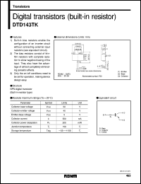 DTD143TK datasheet: Digital NPN transistor (with resistor) DTD143TK