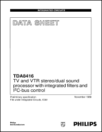 TDA8416 datasheet: TV and VTR stereo/dual sound processor with integrated filters and IC-bus control TDA8416