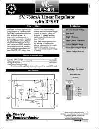 CS403GTVA5 datasheet: 5V,750mA linear regulator with reset CS403GTVA5