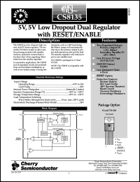 CS8135YTHA5 datasheet: 5V,5V low dropout dual regulator with reset/enable CS8135YTHA5