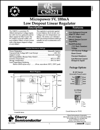 CS8221YDFR8 datasheet: Micropower 5V,100mA low dropout linear regulator CS8221YDFR8