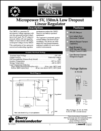 CS8321YT3 datasheet: Micropower 5V,150mA low dropout linear regulator CS8321YT3