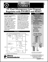 CS8361YDPSR7 datasheet: 5V dual Micropower 5V low dropout regulator with enable and reset CS8361YDPSR7