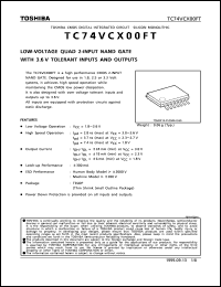 TC74VCX00FT datasheet: Low voltage quad 2 input nand gate with 3.6V tolerant inputs and outputs TC74VCX00FT
