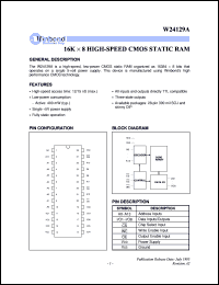 W24129AK-12 datasheet: 16K*8 high sped low power CMOS static RAM W24129AK-12