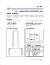 W24512AT-25 datasheet: 64K * 8 high speed, low power CMOS static RAM W24512AT-25