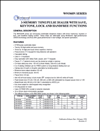 W91561LN datasheet: 3-memory tone/pulse dialer with keytone, lock and handfee functions W91561LN