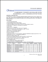 W91810LN datasheet: 23-memory tone/pulse switchable dialer with handfree, lock and hold functions W91810LN