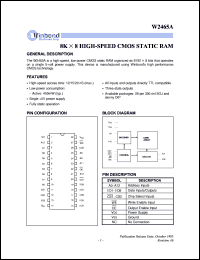 W2465AJ-15 datasheet: 64K*64 high speed, low power CMOS static RAM W2465AJ-15