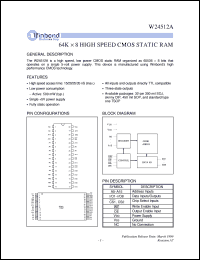 W24512AK-20 datasheet: 64K*8 bits high speed, low power CMOS static RAM W24512AK-20