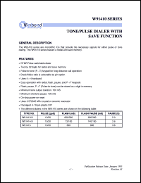 W91414 datasheet: Tone/pulse dialer with save function W91414