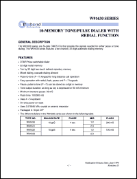 W91630 datasheet: 10-memory tone/pulse dialer with redial functions W91630