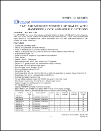 W91F812AN datasheet: 23-flash memory tone/pulse dialer with handfree, lock and hold functions W91F812AN