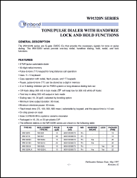 W91320LN datasheet: Tone/pulse dialer with handfree lock and hold functions W91320LN