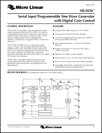 ML2036CP datasheet: Serial input programmable sine wave generator with digital wave control ML2036CP