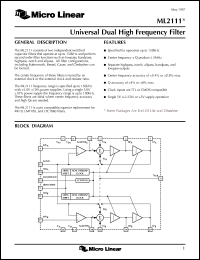 ML2111CIP datasheet: Universal dual high frequency filter ML2111CIP