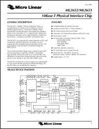 ML2653CQ datasheet: 10 base-T physical interface chip ML2653CQ