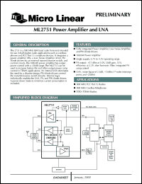 ML2751DT datasheet: Power amplifier and LNA ML2751DT