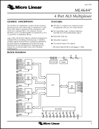 ML4644CQ datasheet: 4 port AUI multiplexer ML4644CQ