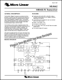 ML4662CQ datasheet: 10BASE-FL transceiver ML4662CQ