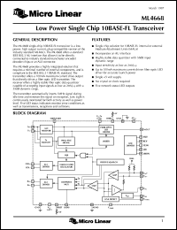 ML4668CQ datasheet: Low power single chip 10BASE-FL transceiver ML4668CQ