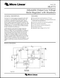 ML4775CS datasheet: Adjustable output low voltage boost regulator with shutdown ML4775CS