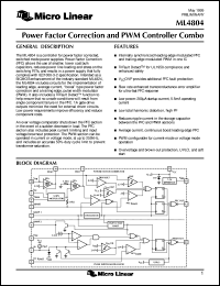 ML4804CP datasheet: Power factor correction and PWM controller combo ML4804CP