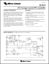 ML4822IP datasheet: ZVS average current PFC controller ML4822IP