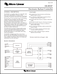 ML4830CS datasheet: Electronic ballast controller ML4830CS