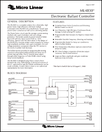 ML4830CP datasheet: Electronic ballast controller ML4830CP