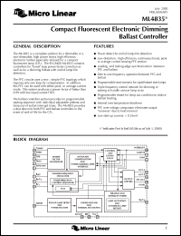ML4835CP datasheet: Compact fluorescent electronic dimming ballast controller ML4835CP