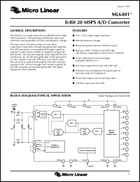 ML6401CS-3 datasheet: 8-bit 20 MSPS A/D converter ML6401CS-3