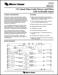 ML6427CS datasheet: 75omega quad video drivers and filters with switchable inputs ML6427CS