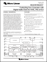 ML6430CH datasheet: Genlocking sync generator with digital audio clock for NTSC, PAL & VGA ML6430CH