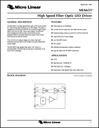 ML6633IS datasheet: High speed fiber optic LED driver ML6633IS
