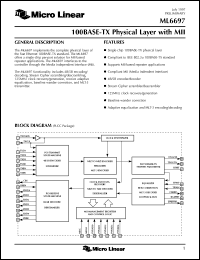 ML6697CQ datasheet: 100BASE-TX physical layer with MII ML6697CQ