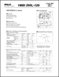 1MBI200L-120 datasheet: IGBT module for motor drive inverter, AC and DC servo drive amplifier applications 1MBI200L-120