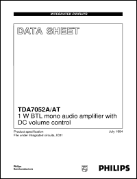 TDA7052A/N2 datasheet: 1 W BTL mono audio amplifier with DC volume control TDA7052A/N2