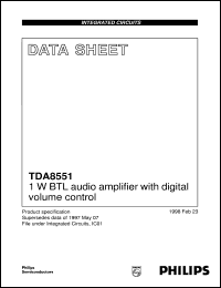 TDA8551T/N1 datasheet: 1 W BTL audio amplifier with digital volume control TDA8551T/N1