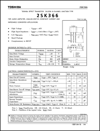 2SK366 datasheet: Silicon N channel field effect transistor for audio amplifier, analog switch, constant current and impedance converter applications 2SK366