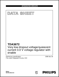 TDA3672 datasheet: Very low dropout voltage/quiescent current 3.0 V voltage regulator with enable TDA3672
