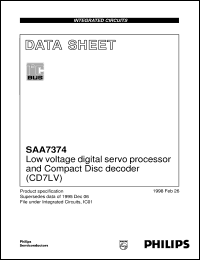 SAA7374GP/M1 datasheet: Low voltage digital servo processor and Compact Disc decoder (CD7LV) SAA7374GP/M1