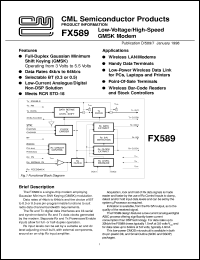 FX589P datasheet: MLow-voltage/high-speed GMSK modem FX589P