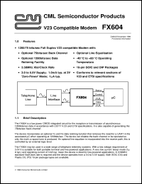 FX604D4 datasheet: V23 compatible modem FX604D4