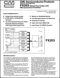FX203LG datasheet: Selcall tone codec with microprocessor interface FX203LG